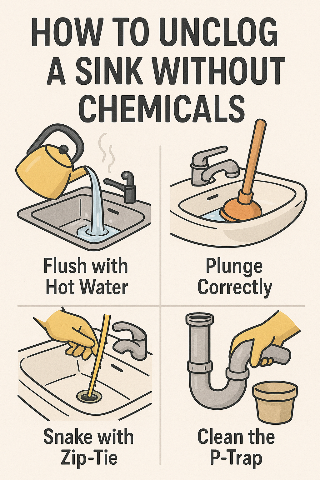 Using a DIY zip-tie drain snake to remove hair